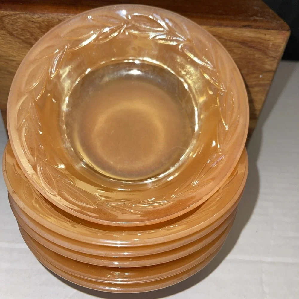 Peach Iridescent Carnival Glass 5 Dessert Dish Bowls 5